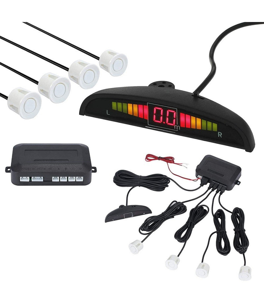 Kit 4 Sensori Parcheggio Per Auto Retromarcia Posteriori Bianchi Con Led Display         