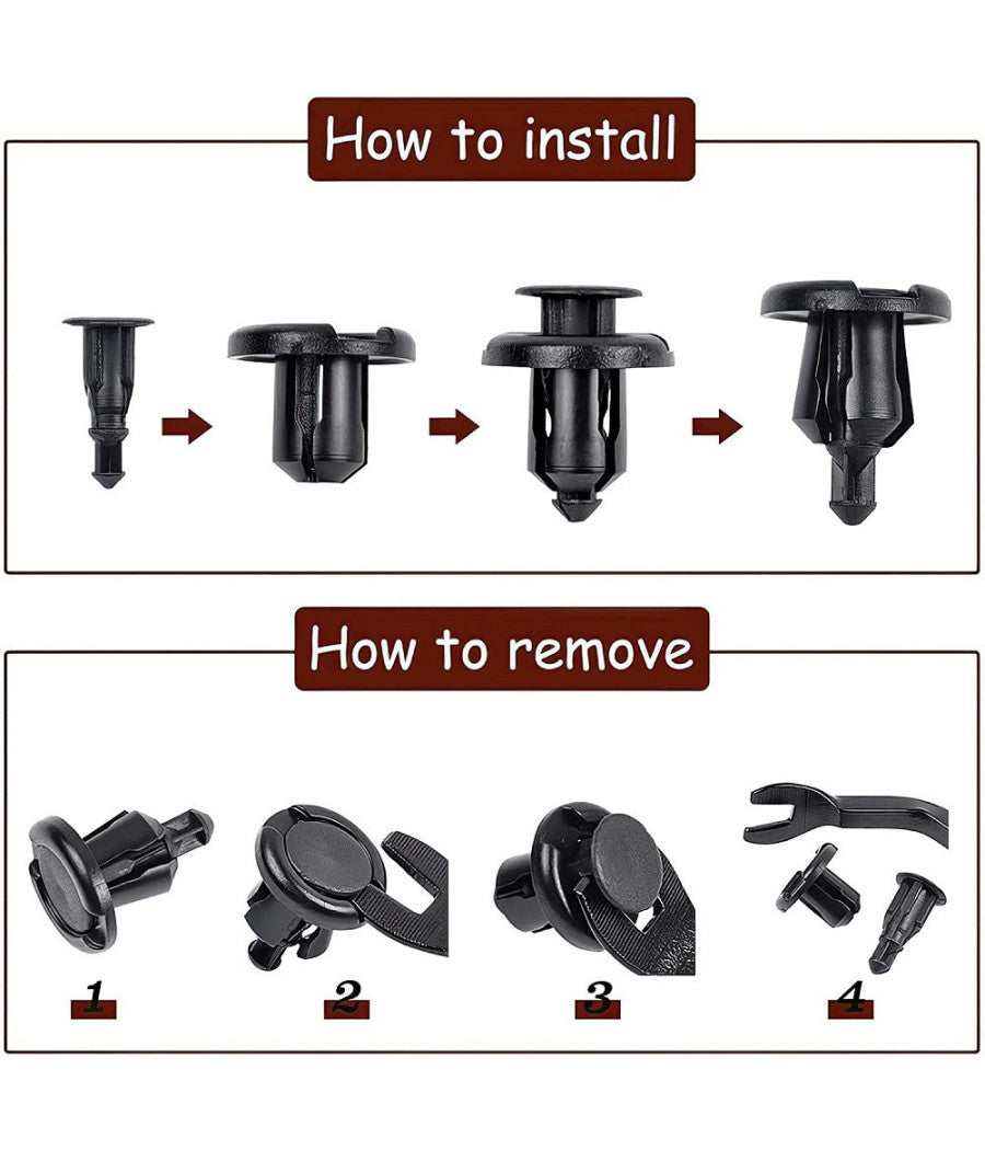 Kit 40pz Clip Di Fissaggio Automatico Rivetto In Plastica Per Paraurti Auto Nero         