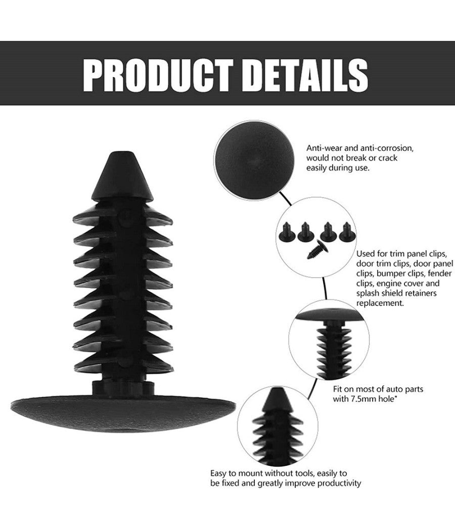 Kit 40pz Clip Per Parafango In Plastica Rivetti Paraurti Viti Di Fissaggio Auto         