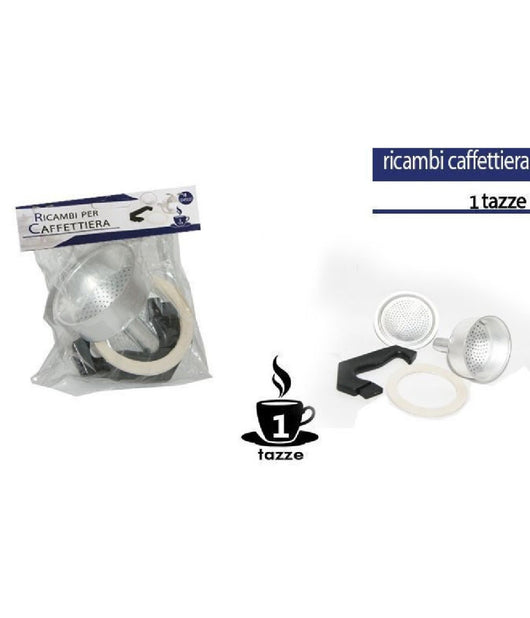 Kit 4pz Ricambi Filtro Guarnizione Manico Imbuto Caffettiera Moka Misura 1 Tazza         