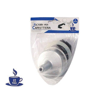 Kit 4pz Ricambi Filtro Guarnizione Manico Imbuto Caffettiera Moka Misura 1/2 Tazza         