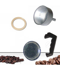 Kit 4pz Ricambi Filtro Guarnizione Manico Imbuto Caffettiera Moka Misura 2 Tazze         