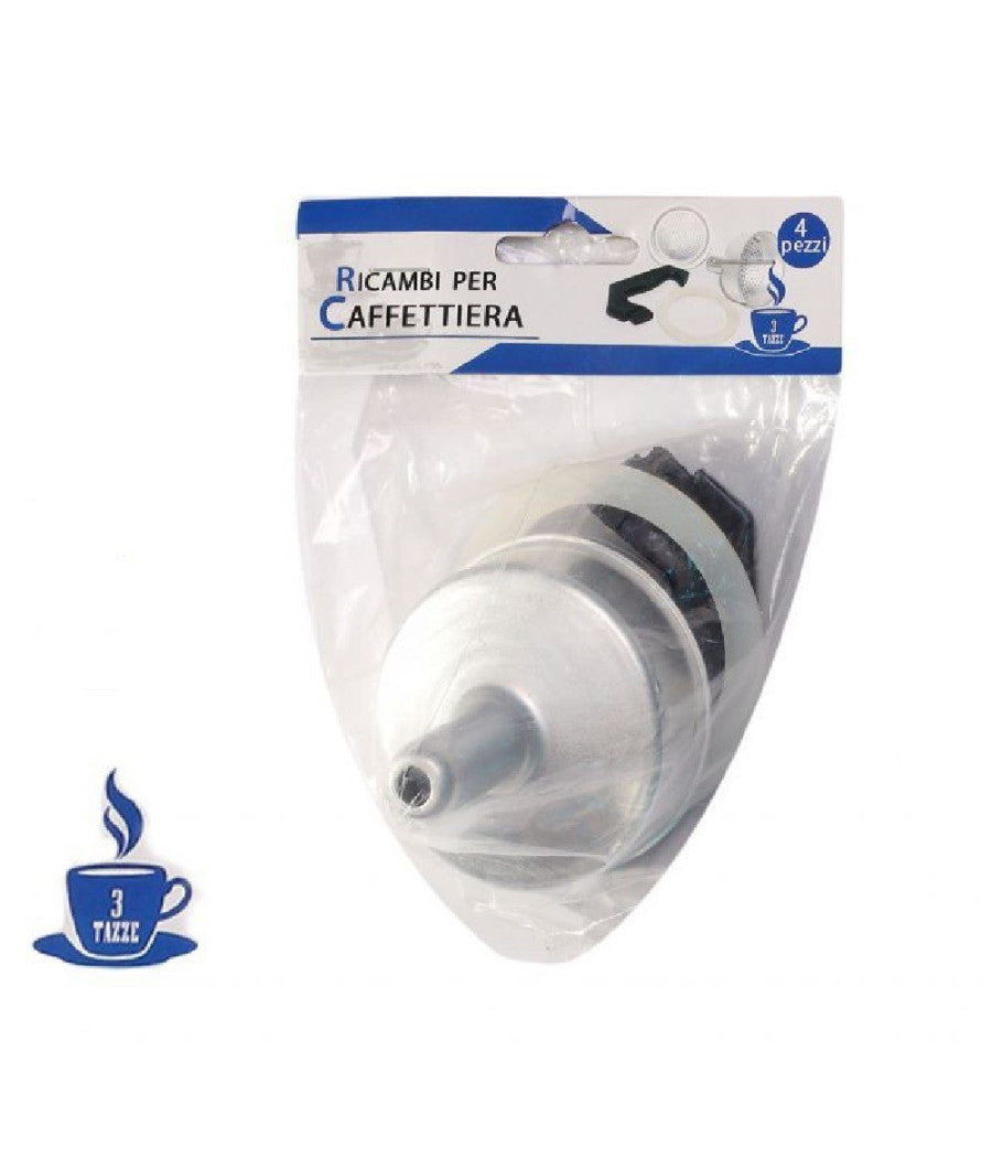 Kit 4pz Ricambi Filtro Guarnizione Manico Imbuto Caffettiera Moka Misura 3 Tazze         