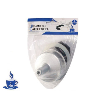 Kit 4pz Ricambi Filtro Guarnizione Manico Imbuto Caffettiera Moka Misura 3 Tazze         