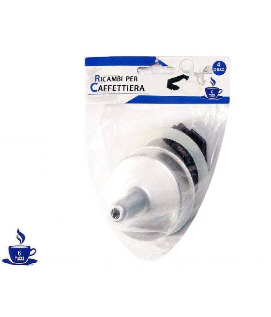 Kit 4pz Ricambi Filtro Guarnizione Manico Imbuto Caffettiera Moka Misura 6 Tazze         