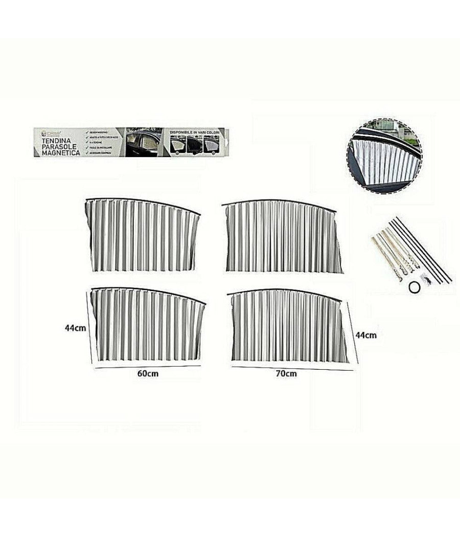 Kit 4pz Tenda Tendina Parasole Proteggi Sole Raggi Uv Magnetica Auto Grigi 70170         