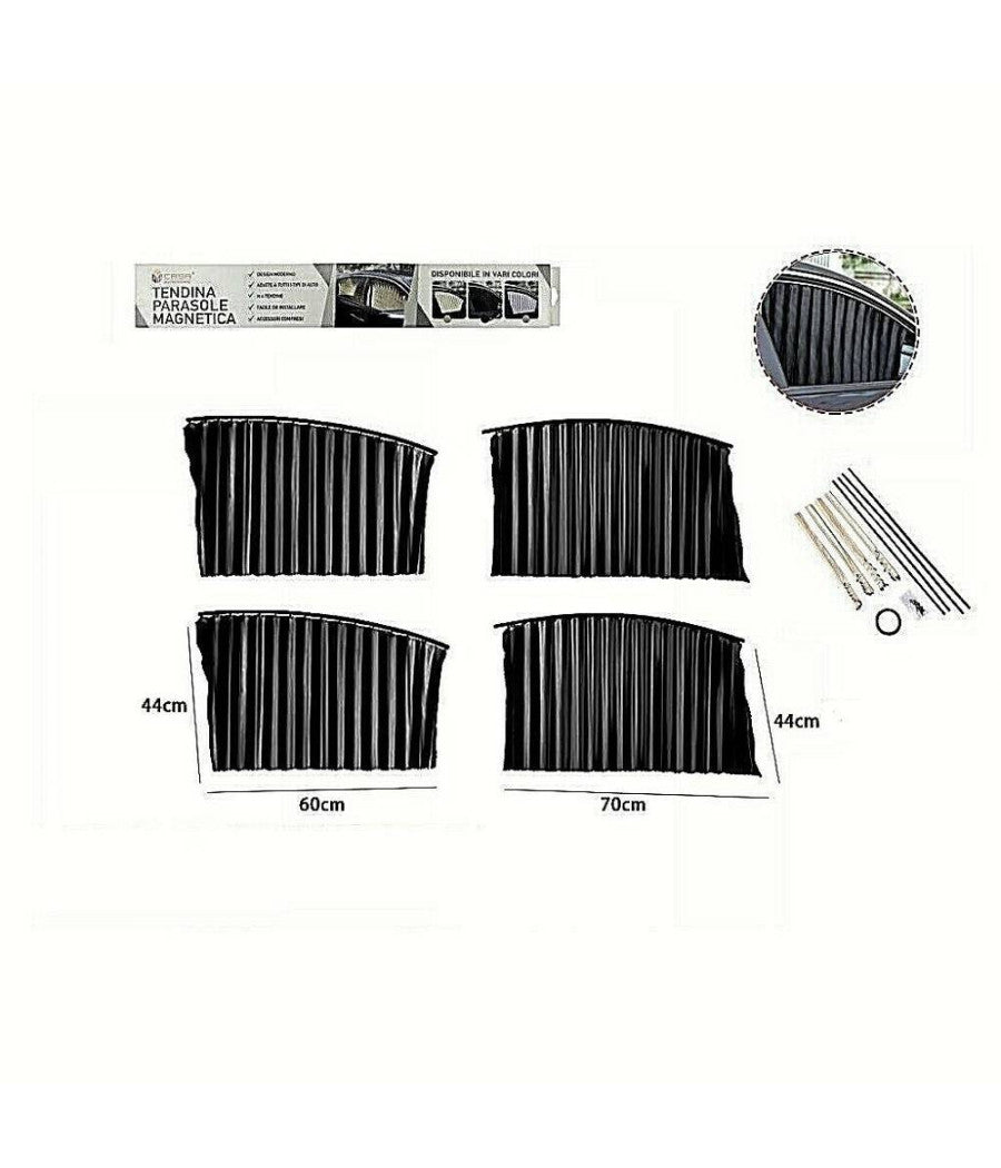 Kit 4pz Tenda Tendina Parasole Proteggi Sole Raggi Uv Magnetica Auto Nera 70168         