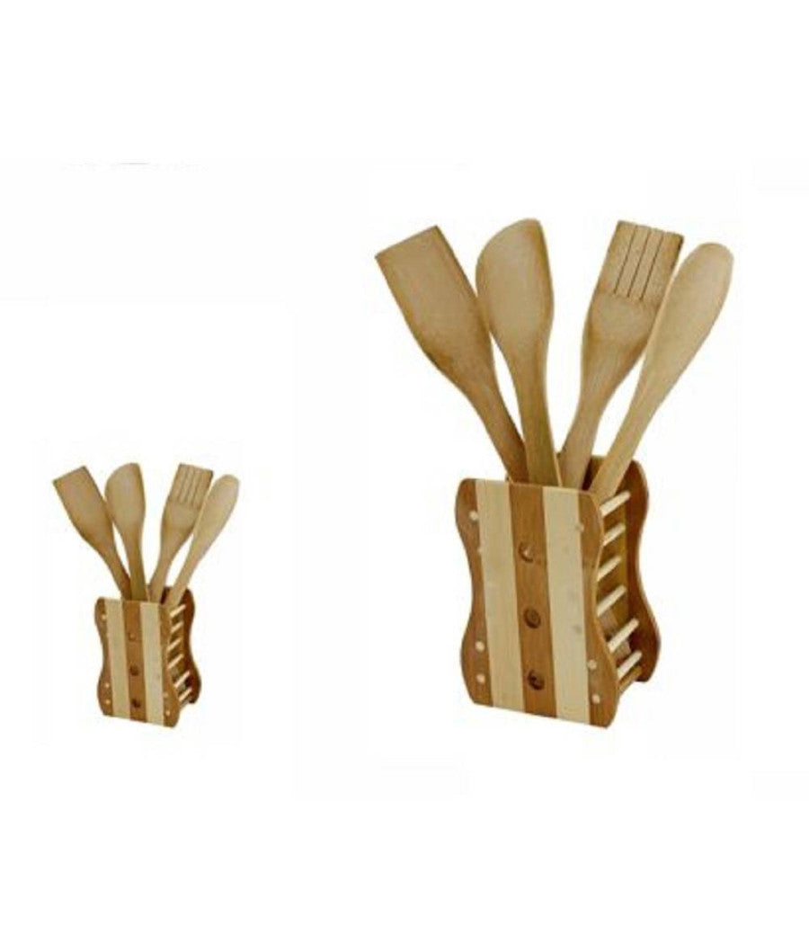 Kit 5 Pz Cucina Porta Mestolo Mestoli In Legno Bambà¹ Con 4 Mestoli Posate 67375         