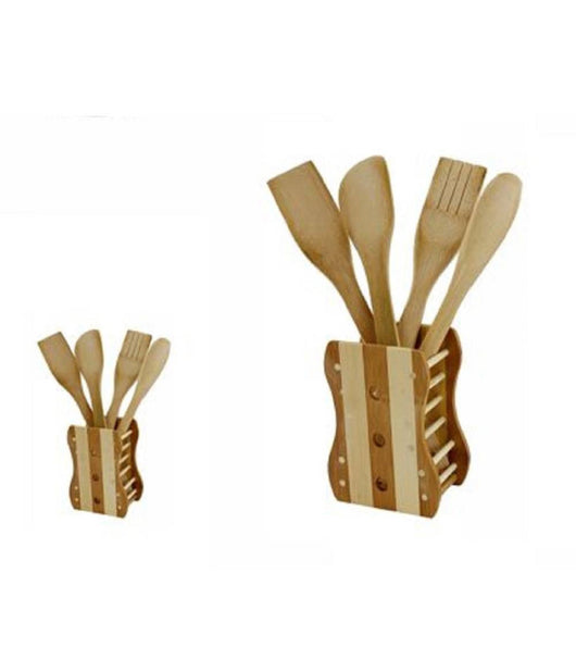 Kit 5 Pz Cucina Porta Mestolo Mestoli In Legno Bambà¹ Con 4 Mestoli Posate 67375         