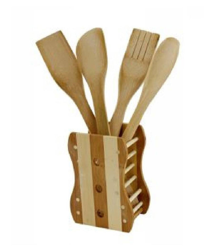 Kit 5 Pz Cucina Porta Mestolo Mestoli In Legno Bambà¹ Con 4 Mestoli Posate 67375         