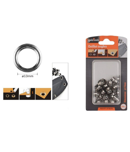 Kit 50pz Occhiello Occhielli Metallici Foro à¸10mm In Metallo Argento Pelle 90928         