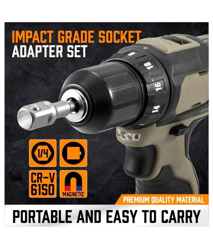 Kit 6 Adattatori Chiavi A Bussola Quadrate Impatto Percussione 1/4-3/8-1/2" 96033         