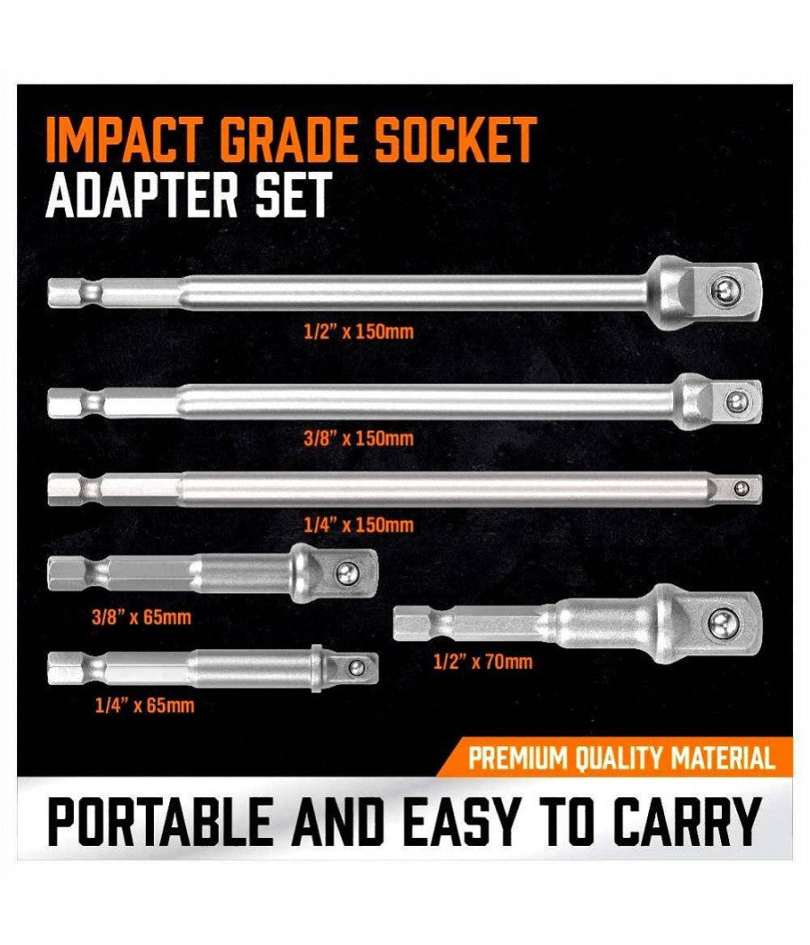 Kit 6 Adattatori Chiavi A Bussola Quadrate Impatto Percussione 1/4-3/8-1/2" 96033         