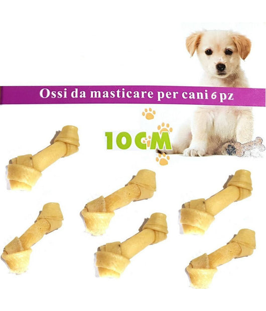 Kit 6 Ossa Cane Da Masticare Pelle Bovino Osso Cani 10cm Snack Annodato Igiene         