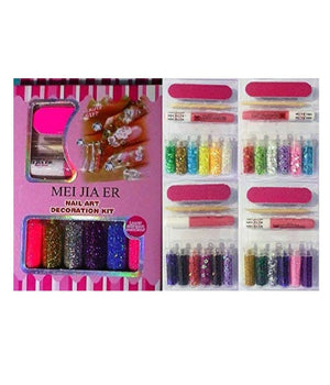 Kit 6pz Decorazioni Unghie+lima+colla+spingicuticole Glitter Polverina Strass Nail Art         