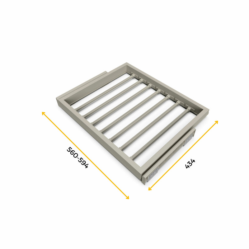 Kit 7 aste per pantaloni e telaio con guide a chiusura morbida per armadio, regolabile, modulo 600mm, Grigio pietra