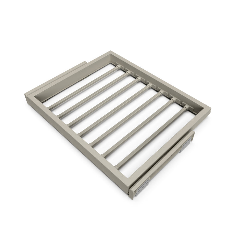 Kit 7 aste per pantaloni e telaio con guide a chiusura morbida per armadio, regolabile, modulo 600mm, Grigio pietra