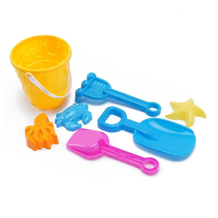 Trade Shop - Kit 7pz Secchiello Con Palette Formine Rastrello Mare Giochi Per Bambini 12x15cm 258305 -