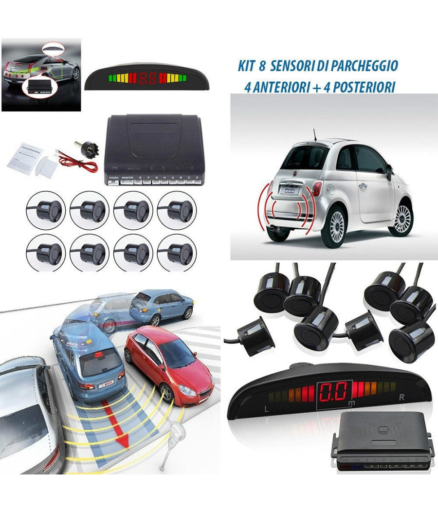 Kit 8 Sensori Di Parcheggio Auto + Display Led+suono + Radar Cicalino Acustico         