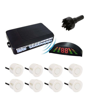 Kit 8 Sensori Di Parcheggio Bianchi Con Centralina Display Led Suono Acustico         