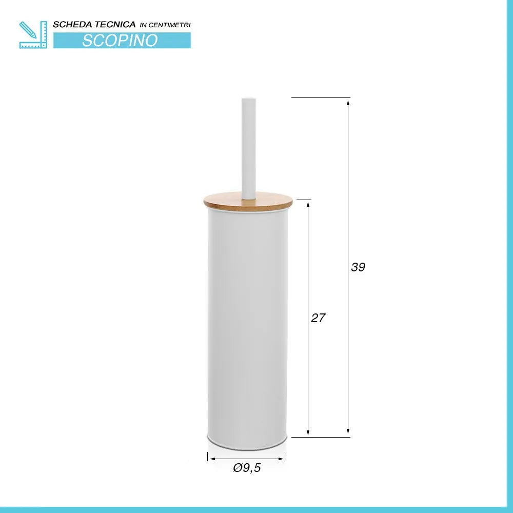 Kit accessori bagno scopino e pattumiera bianco in acciaio e bambù Haiti