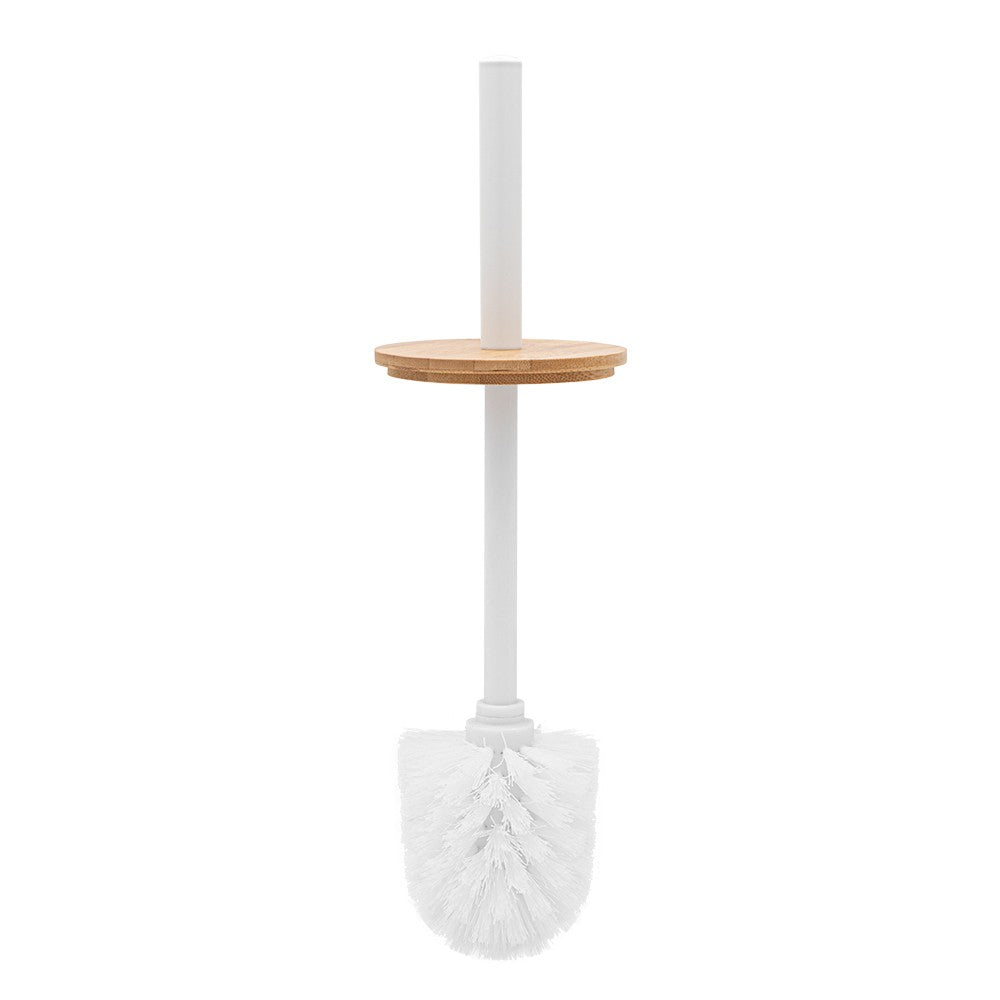 Kit accessori bagno scopino e pattumiera bianco in acciaio e bambù Haiti