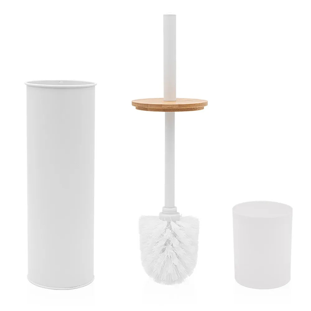 Kit accessori bagno scopino e pattumiera bianco in acciaio e bambù Haiti