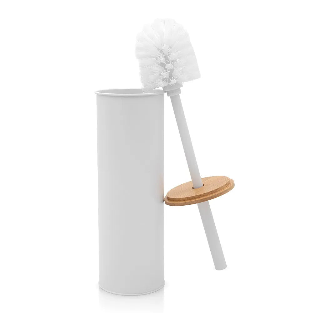 Kit accessori bagno scopino e pattumiera bianco in acciaio e bambù Haiti