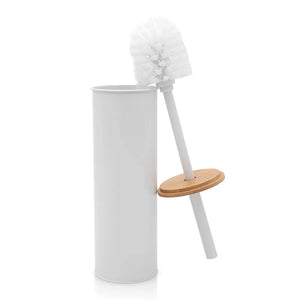 Kit accessori bagno scopino e pattumiera bianco in acciaio e bambù Haiti