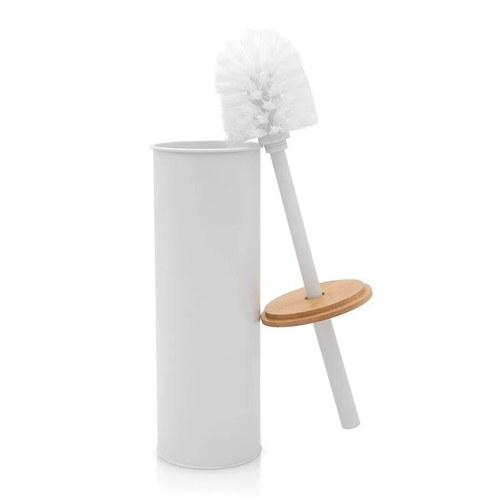Kit accessori bagno scopino e pattumiera bianco in acciaio e bambù Haiti