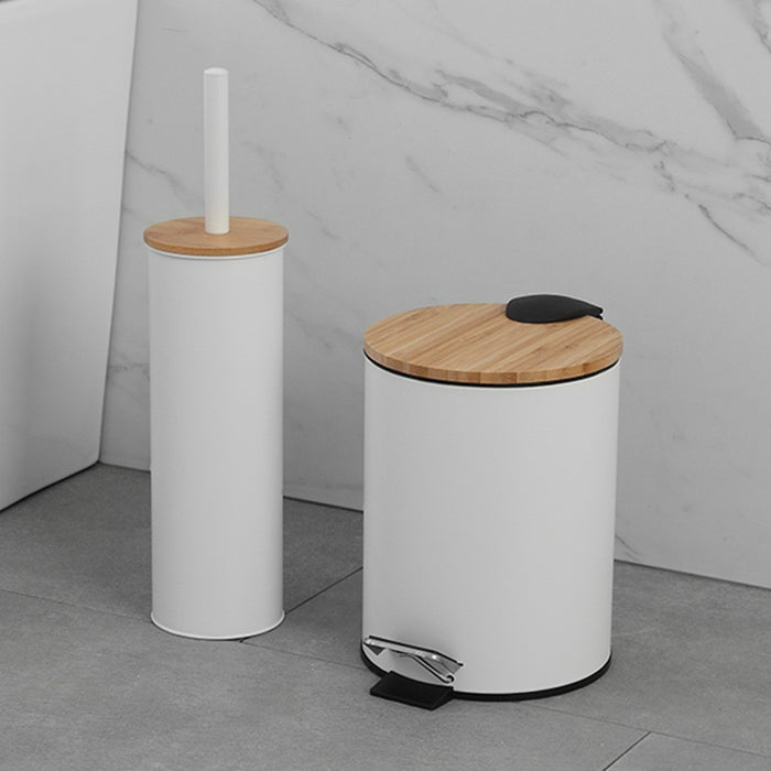 Kit accessori bagno scopino e pattumiera bianco in acciaio e bambù Haiti