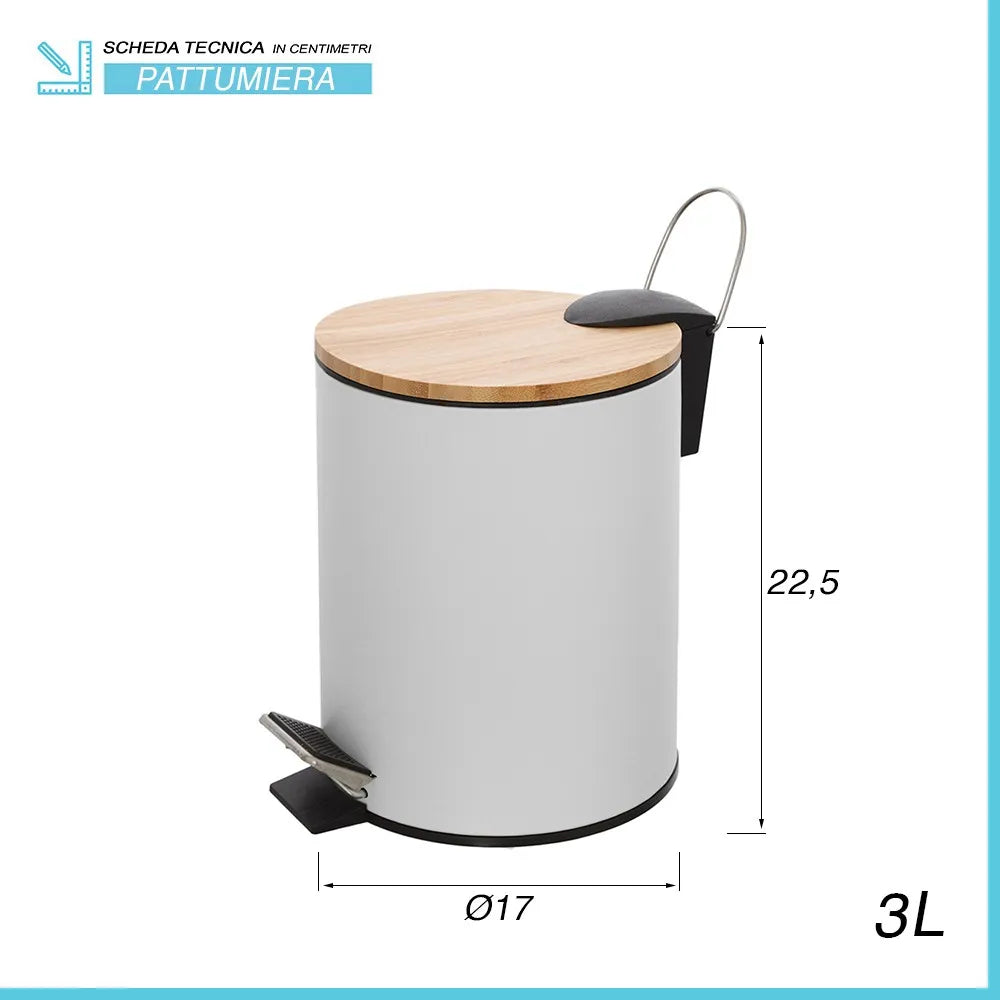 Kit accessori bagno scopino e pattumiera bianco in acciaio e bambù Haiti