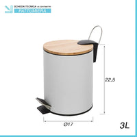 Kit accessori bagno scopino e pattumiera bianco in acciaio e bambù Haiti