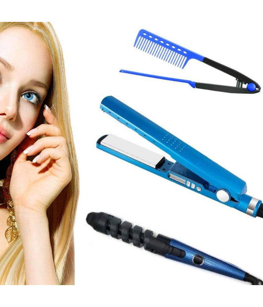Kit Acconciature Per Capelli Pettine Raddrizzatore Piastra Lisci Arricciacapelli         