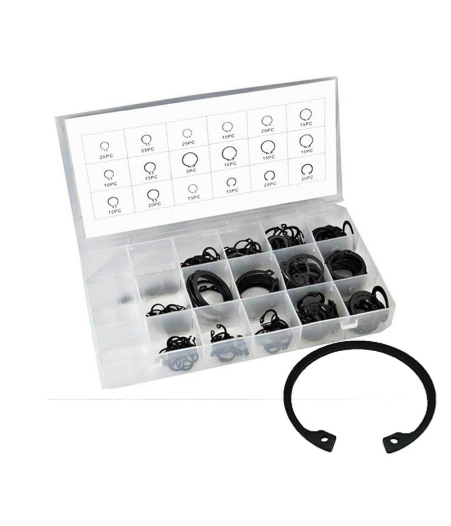 Kit Anelli Elastici Seeger Set Box Da 300 Pz Diverse Misure Fermi Assiale Becco         