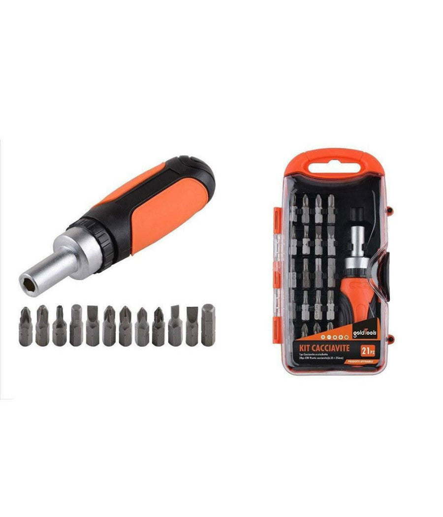 Kit Cacciavite A Cricchetto Multiuso 21 Pezzi Magnetico Doppia Funzione 92192         