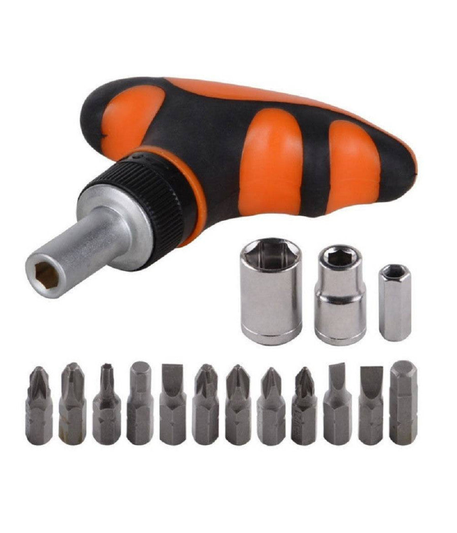 Kit Cacciavite Cricchetto Con Manico T Multiuso 25 Pz Con Inserti Intercambiali         