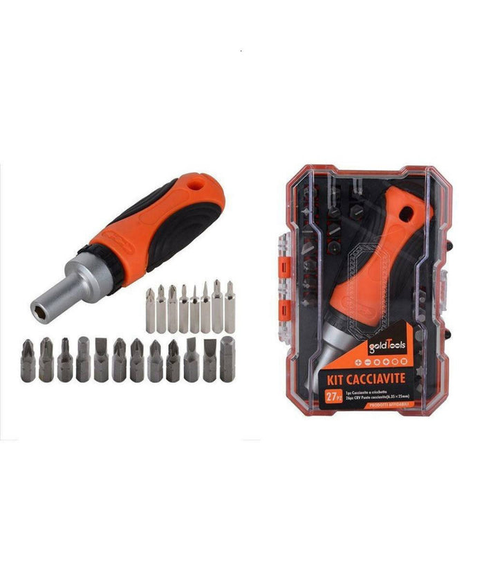 Kit Cacciavite Cricchetto Multiuso 27 Pz Magnetico Con Manico Antiscivolo 92187         