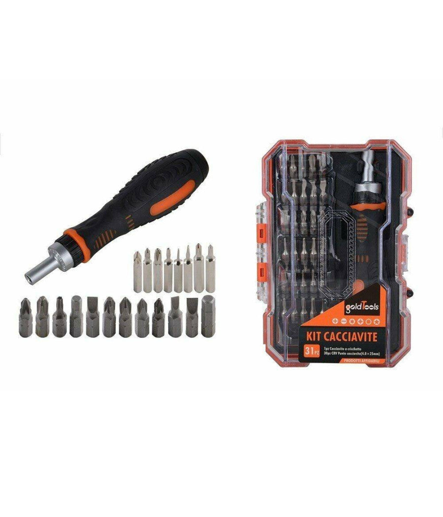 Kit Cacciavite Cricchetto Multiuso 31 Pz Con Punte Phillips Croce Torx Magnetico         