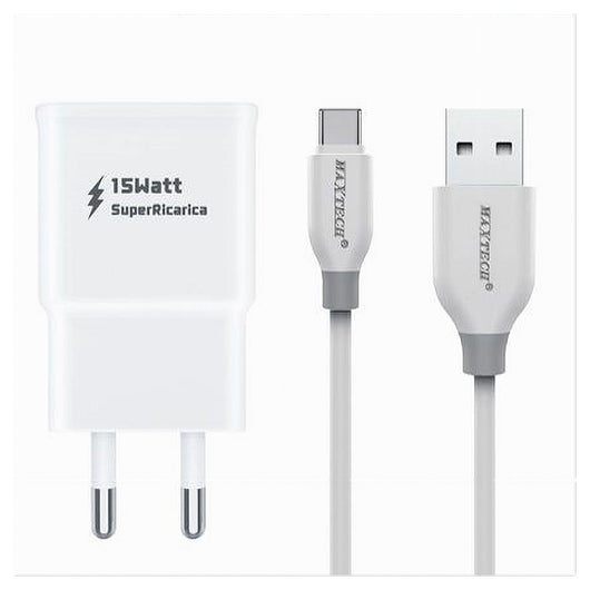 Kit Caricabatteria Spina 2 Porte Usb + Cavo Type-c 1 Metro 3a Maxtech Ca-s040         