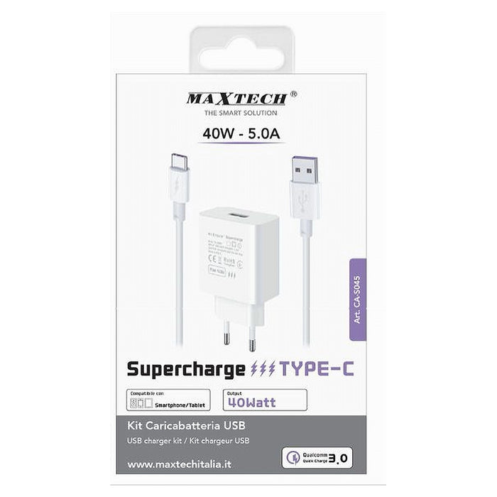 Kit Caricabatteria Usb Caricatore Cavo Type-c 40w Supercharge Smartphone Ca-s045         