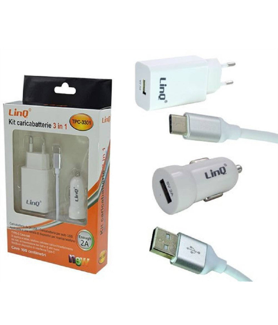 Kit Caricabatterie 3in1 Adattatore Caricatore Auto Rete Cavo Usb Tipo C Tpc-3301         