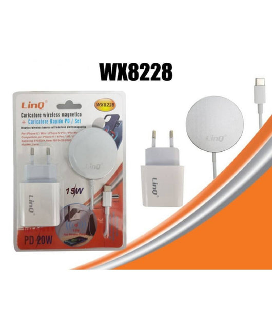 Kit Caricabatterie Ad Induzione Wireless Magnetico 15w+caricatore Rete Tipo-c Wx8228         