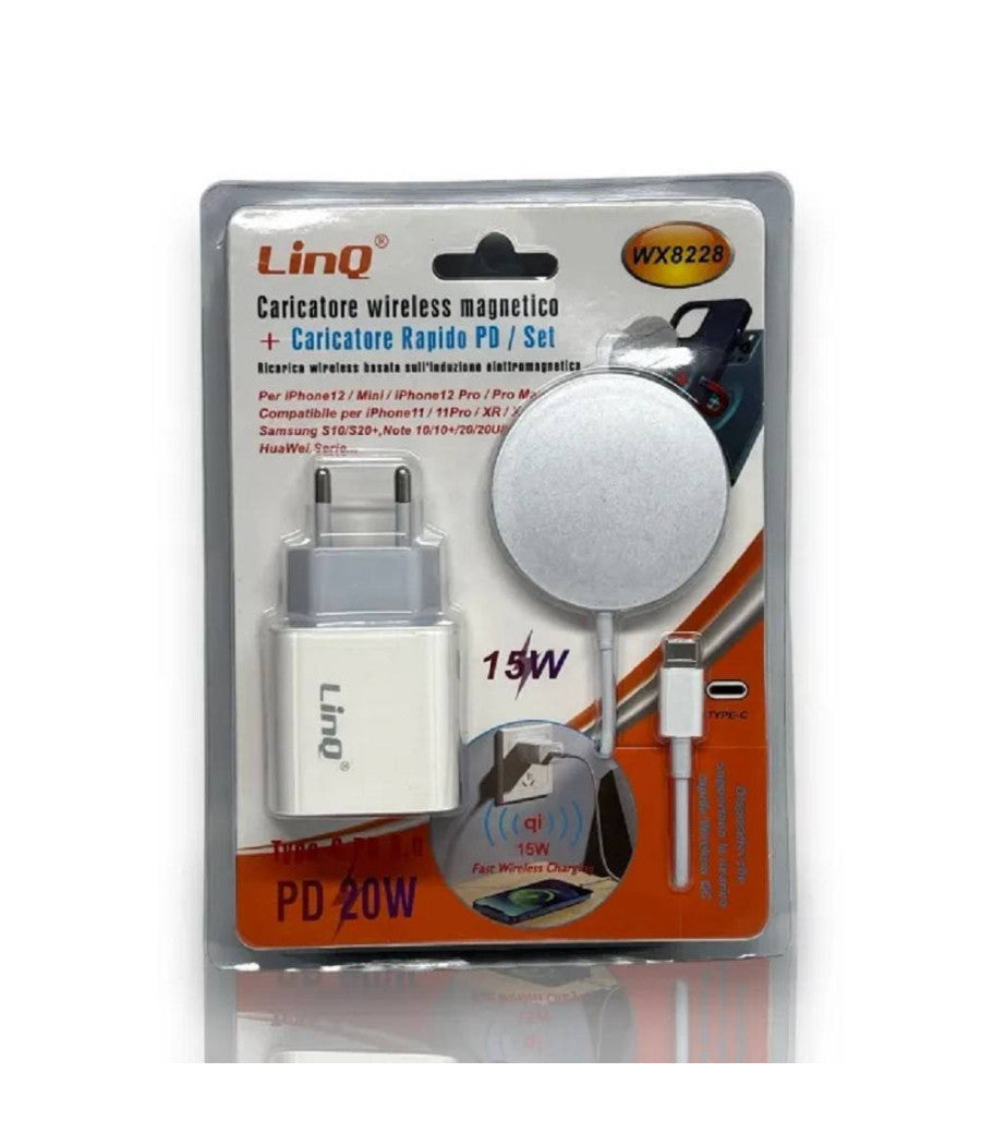Kit Caricabatterie Ad Induzione Wireless Magnetico 15w+caricatore Rete Tipo-c Wx8228         