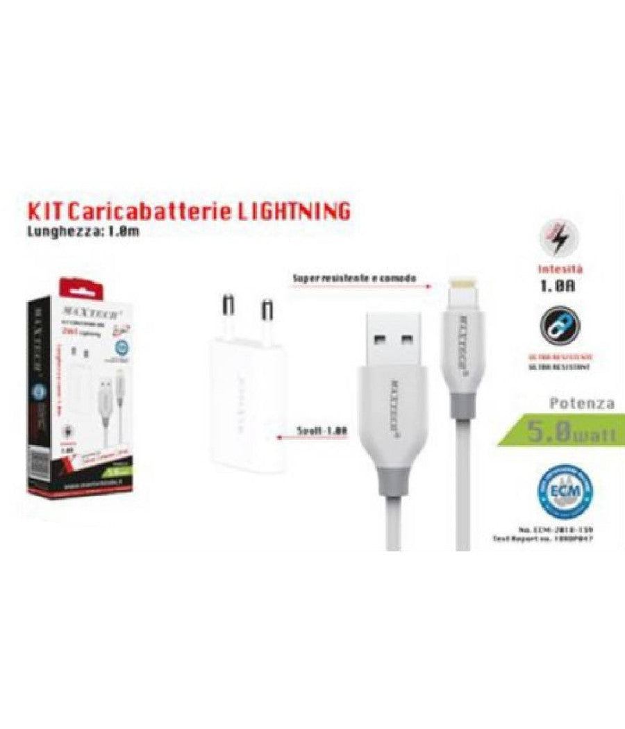 Kit Caricabatterie Caricatore Cavo Usb Lightning Iphone 1a 5w 1mt Ca-s041 Ricarica         