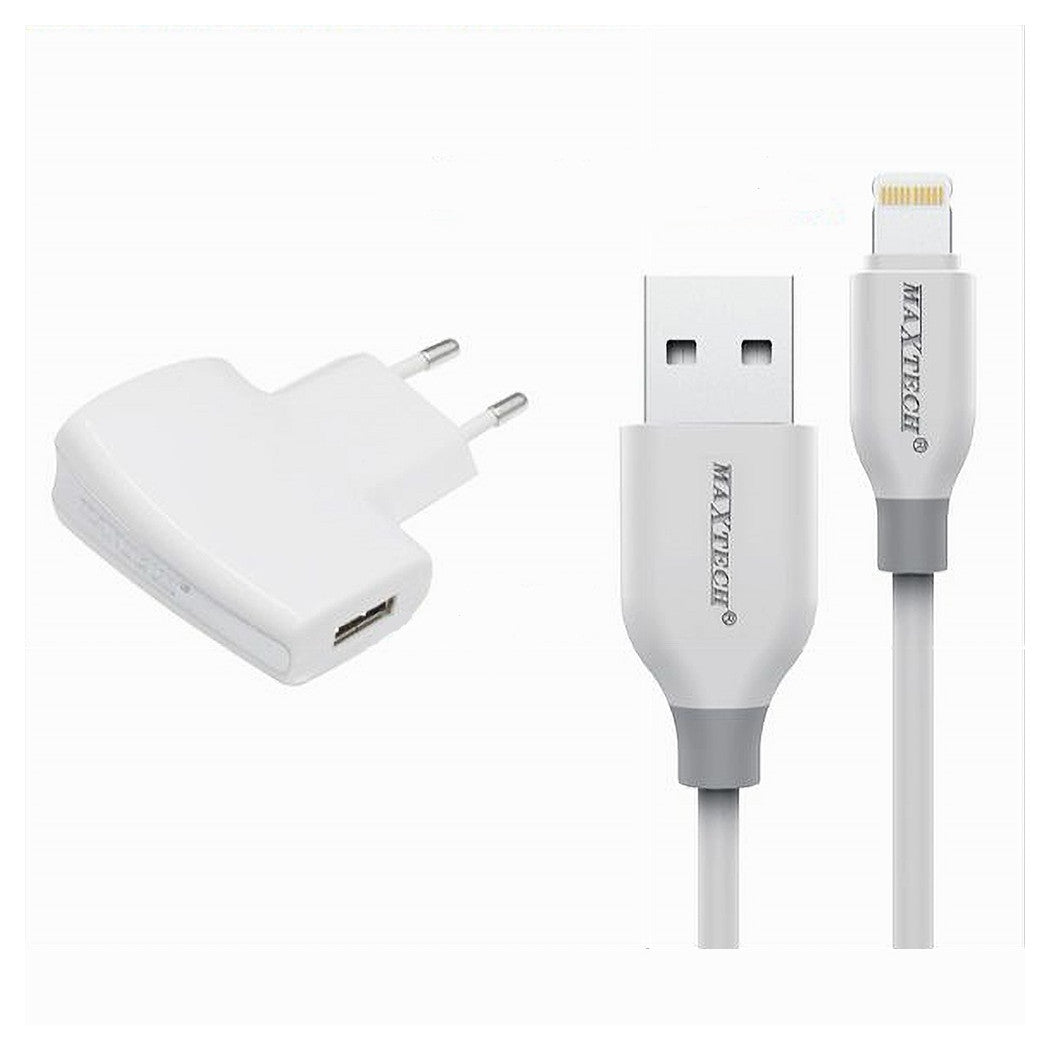 Kit Caricabatterie + Cavo Usb Connettore Lightning 10w 2.1a 1mt Maxtech Ca-s035         