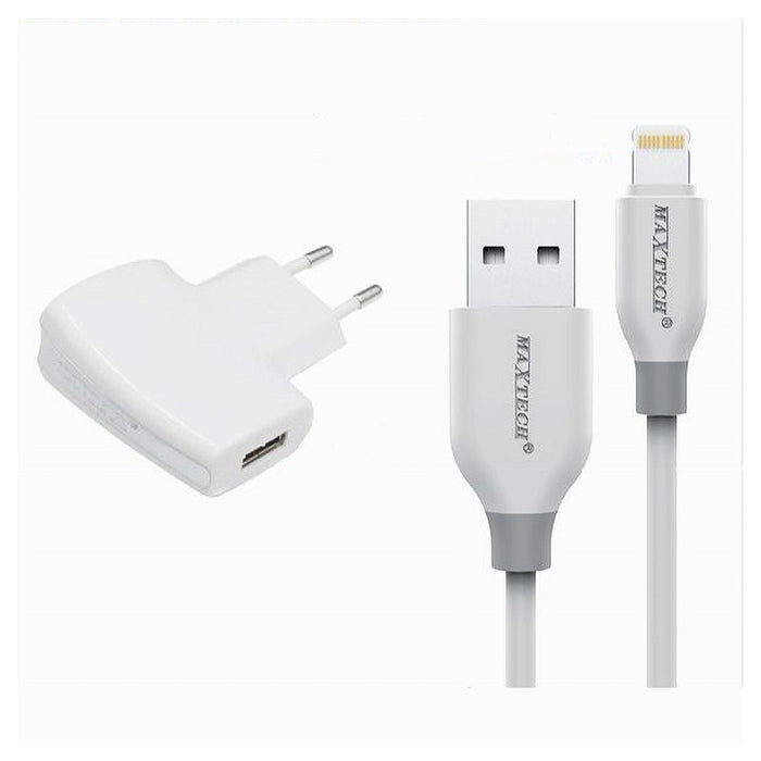 Kit Caricabatterie + Cavo Usb Connettore Lightning 10w 2.1a 1mt Maxtech Ca-s035         