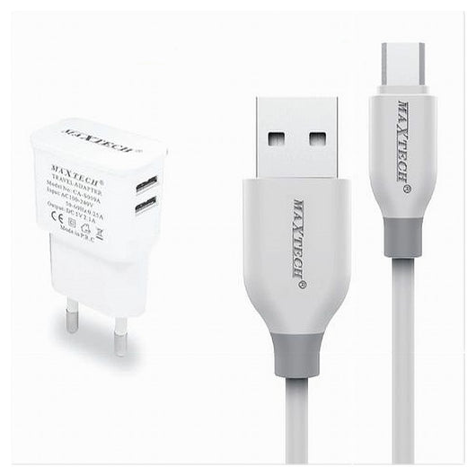 Kit Caricabatterie Da Muro 2 Porte Usb 2.1a + Cavo Micro Usb 1mt Maxtech Ca-s039         