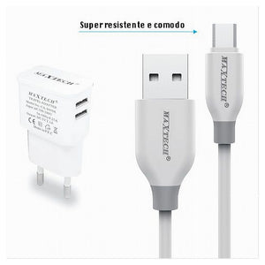 Kit Caricabatterie Da Muro 2 Porte Usb 2.1a + Cavo Micro Usb 1mt Maxtech Ca-s039         