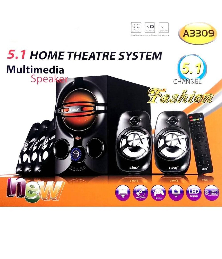 Kit Casse Acustiche A3309 Sistema Altoparlanti Dolby Surround 5.1 Usb Hd Tv Pc         